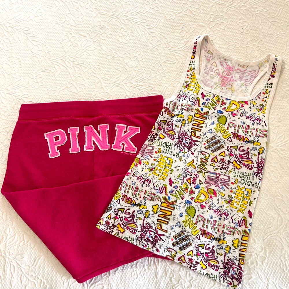 PINK Victoria Secret Outfit 2pc Vintage Capri (Size Med) & Tank Top (Size Large)